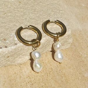 New! “Genevieve”  Freshwater Pearl Hoop Drop Earrings